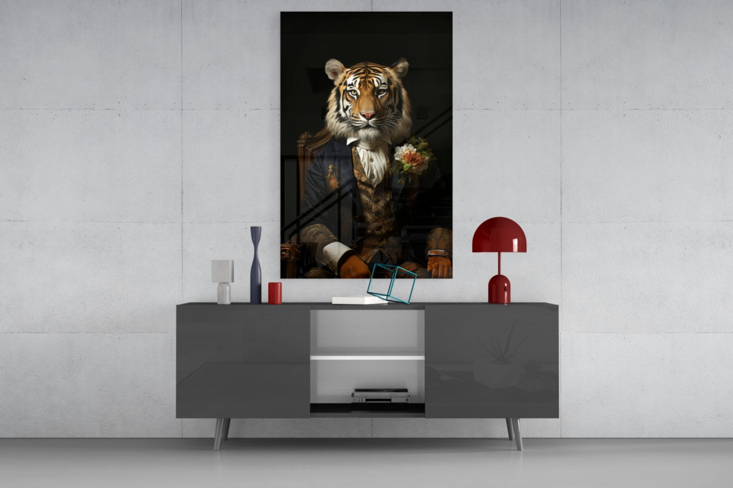 Tiger Dandy with Rose Blazer Glass Wall Art