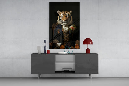 Tiger Dandy with Rose Blazer Glass Wall Art