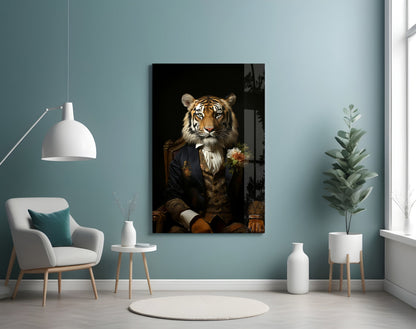 Tiger Dandy with Rose Blazer Glass Wall Art
