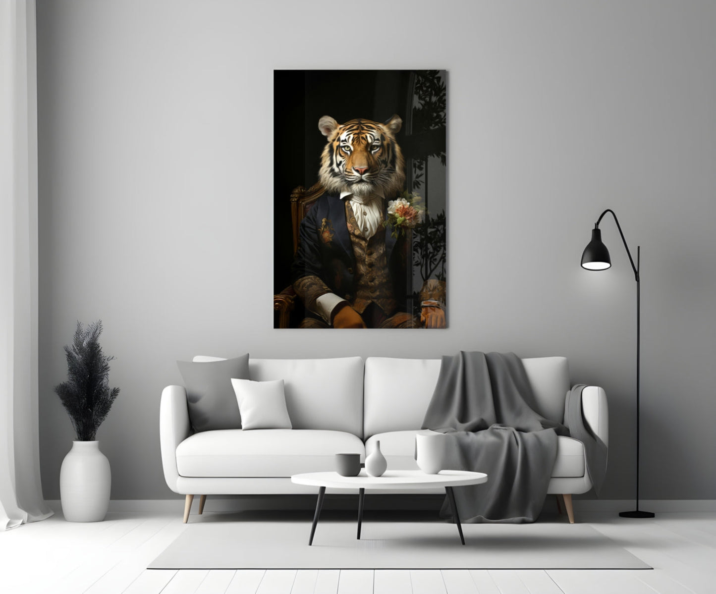 Tiger Dandy with Rose Blazer Glass Wall Art