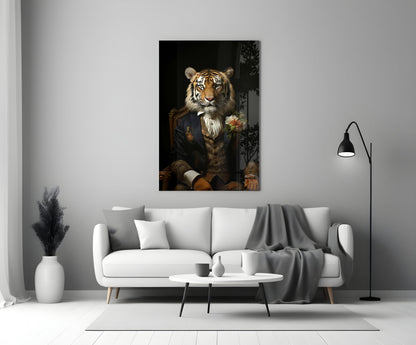 Tiger Dandy with Rose Blazer Glass Wall Art