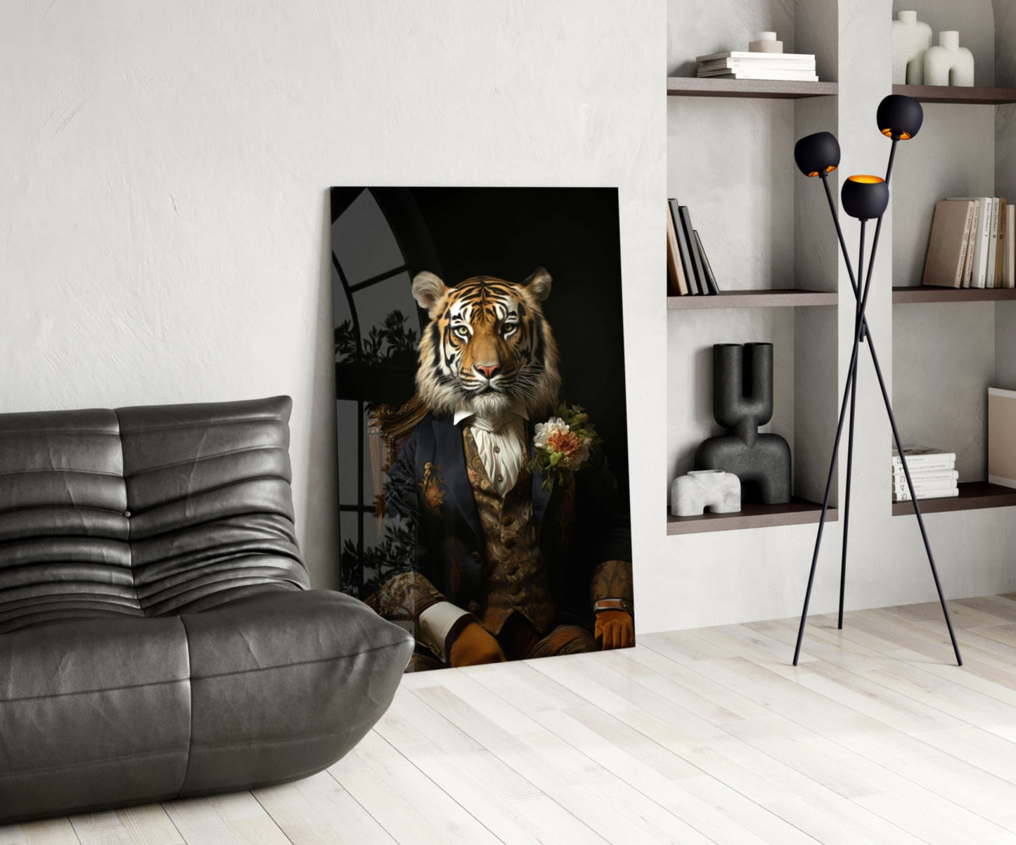 Tiger Dandy with Rose Blazer Glass Wall Art