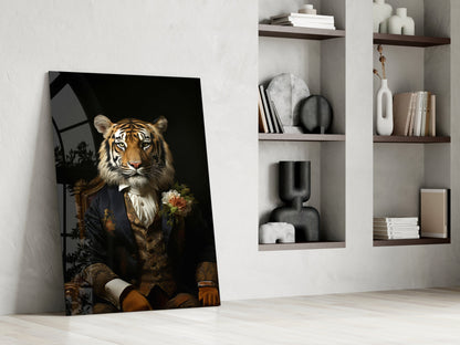 Tiger Dandy with Rose Blazer Glass Wall Art