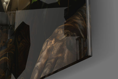 Brocade Suit Tiger with Cravat Glass Wall Art