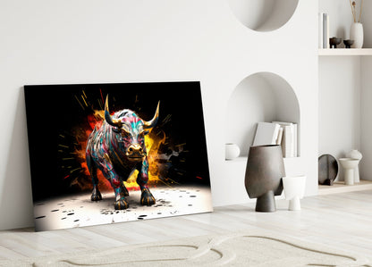 Charging Bull Paint Splash Glass Wall Art