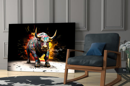 Charging Bull Paint Splash Glass Wall Art