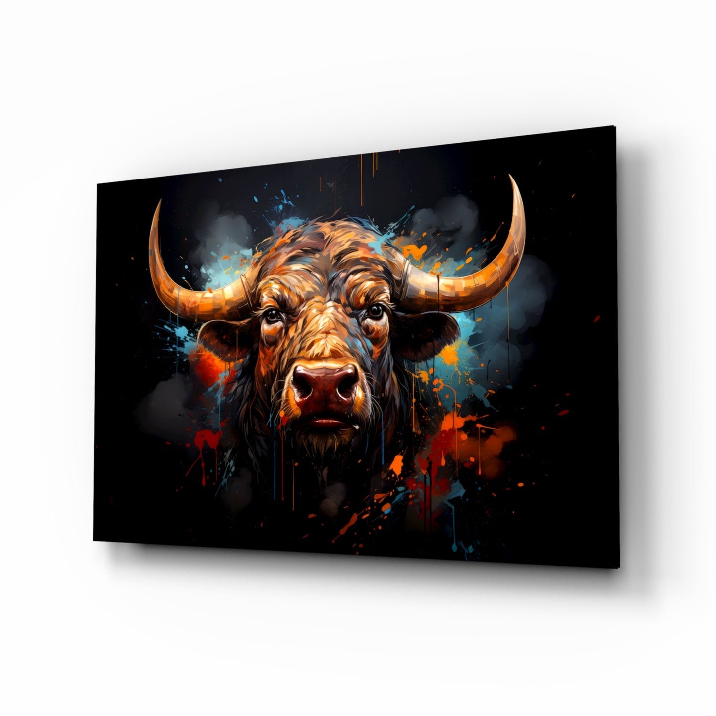 Buffalo Head Paint Splash Glass Wall Art