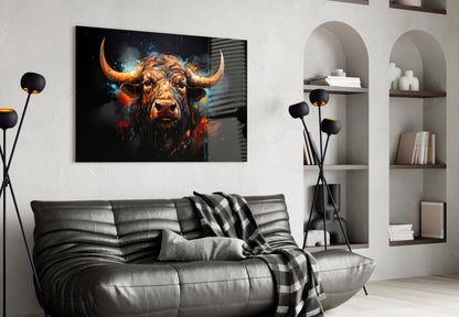 Buffalo Head Paint Splash Glass Wall Art