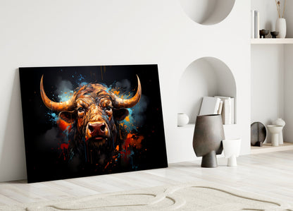 Buffalo Head Paint Splash Glass Wall Art