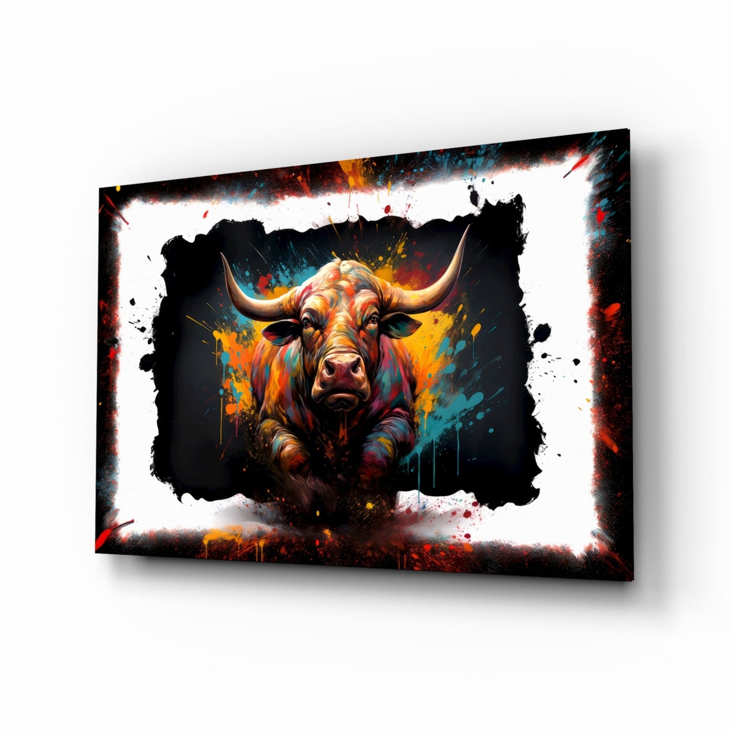Charging Bull Torn Frame Glass Wall Art