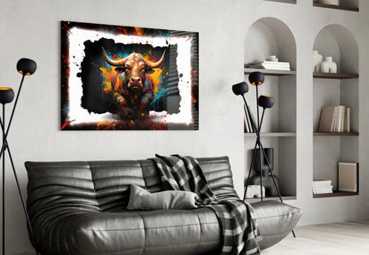 Charging Bull Torn Frame Glass Wall Art