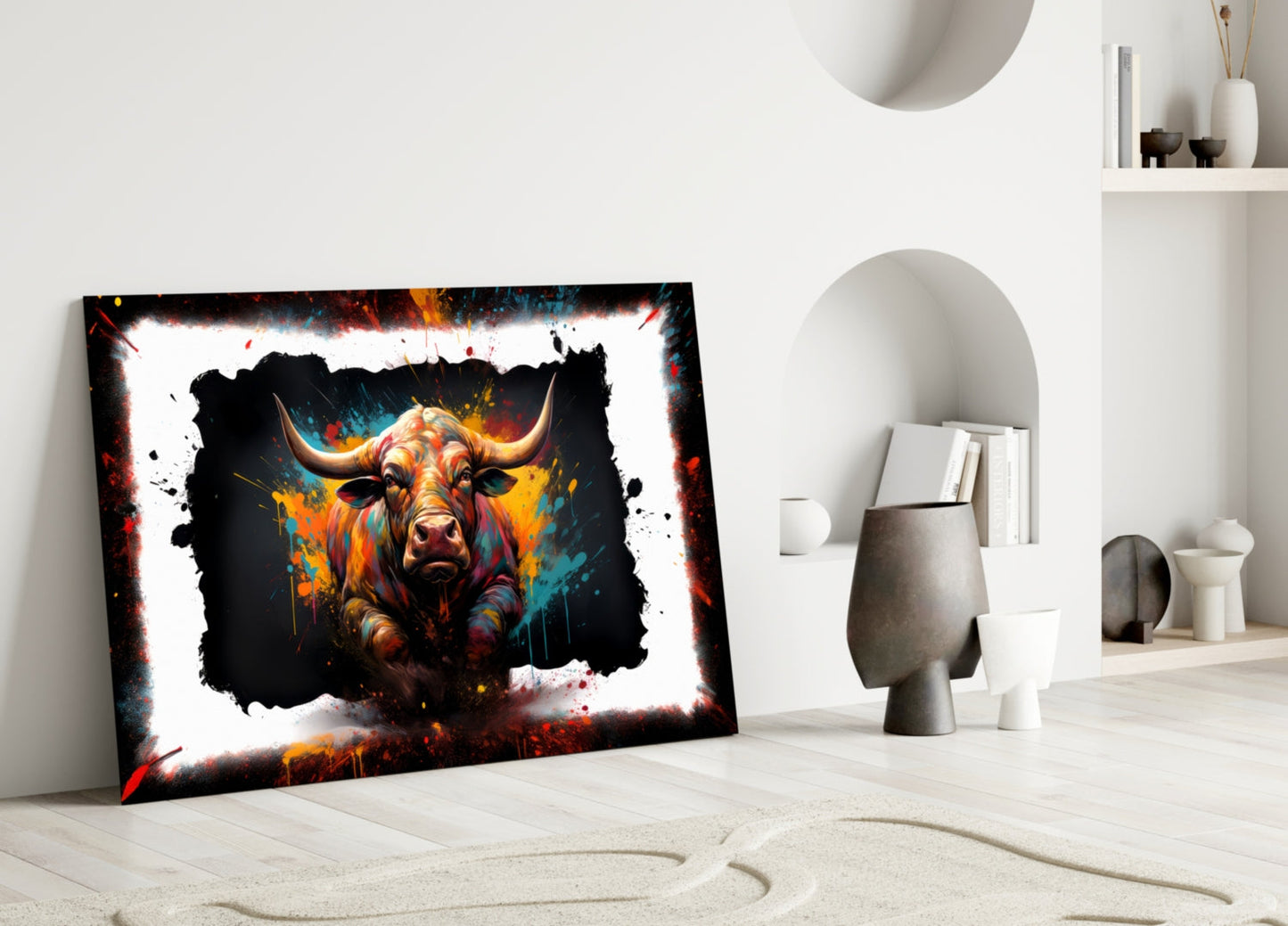 Charging Bull Torn Frame Glass Wall Art