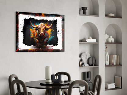 Charging Bull Torn Frame Glass Wall Art