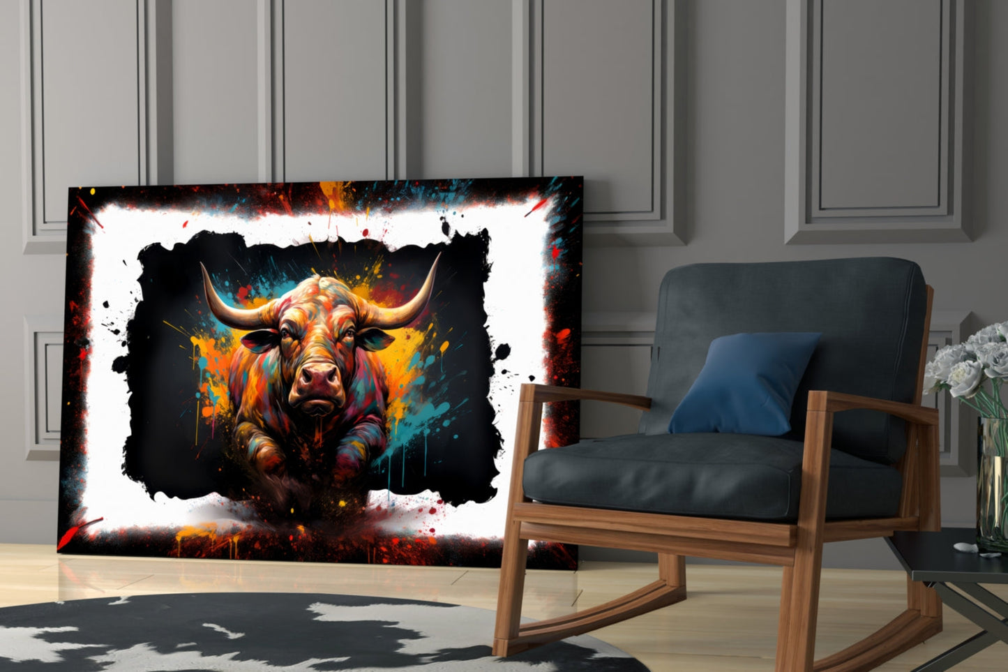 Charging Bull Torn Frame Glass Wall Art