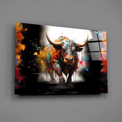 Colorful Bull Halo Splash Glass Wall Art