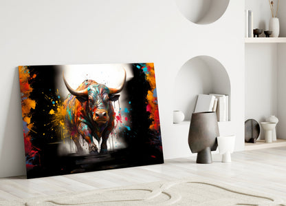 Colorful Bull Halo Splash Glass Wall Art