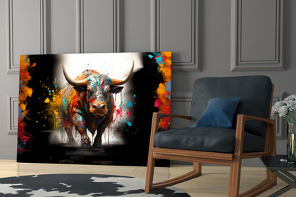 Colorful Bull Halo Splash Glass Wall Art