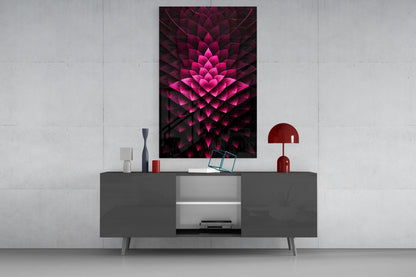 Magenta Layered Lotus Fractal Glass Wall Art