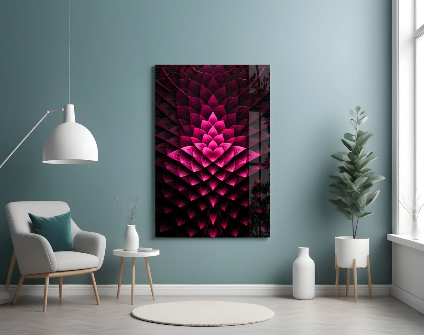 Magenta Layered Lotus Fractal Glass Wall Art