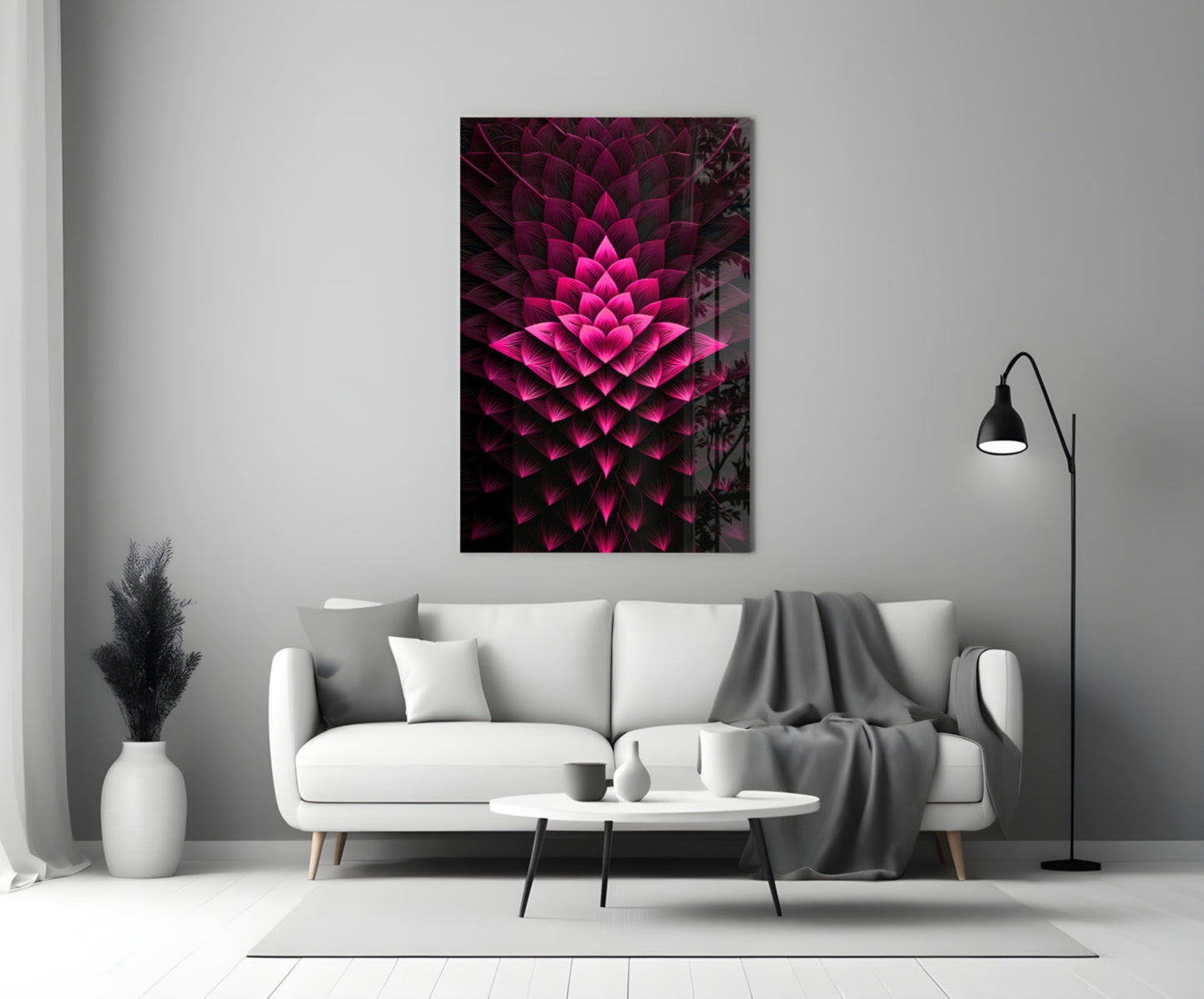 Magenta Layered Lotus Fractal Glass Wall Art