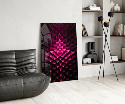 Magenta Layered Lotus Fractal Glass Wall Art