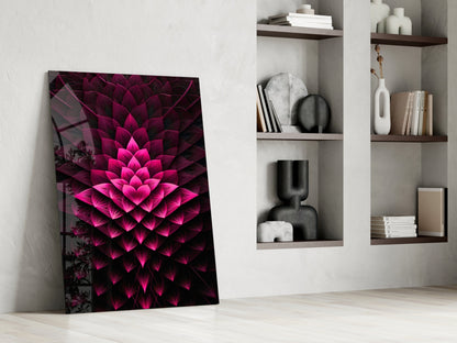 Magenta Layered Lotus Fractal Glass Wall Art
