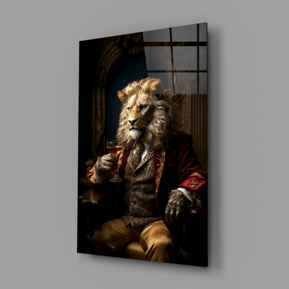 Regal Lion in Red Coat Glass Wall Art