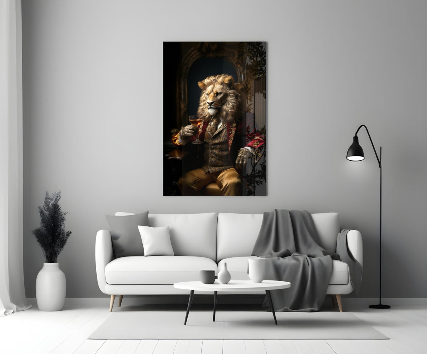 Regal Lion in Red Coat Glass Wall Art