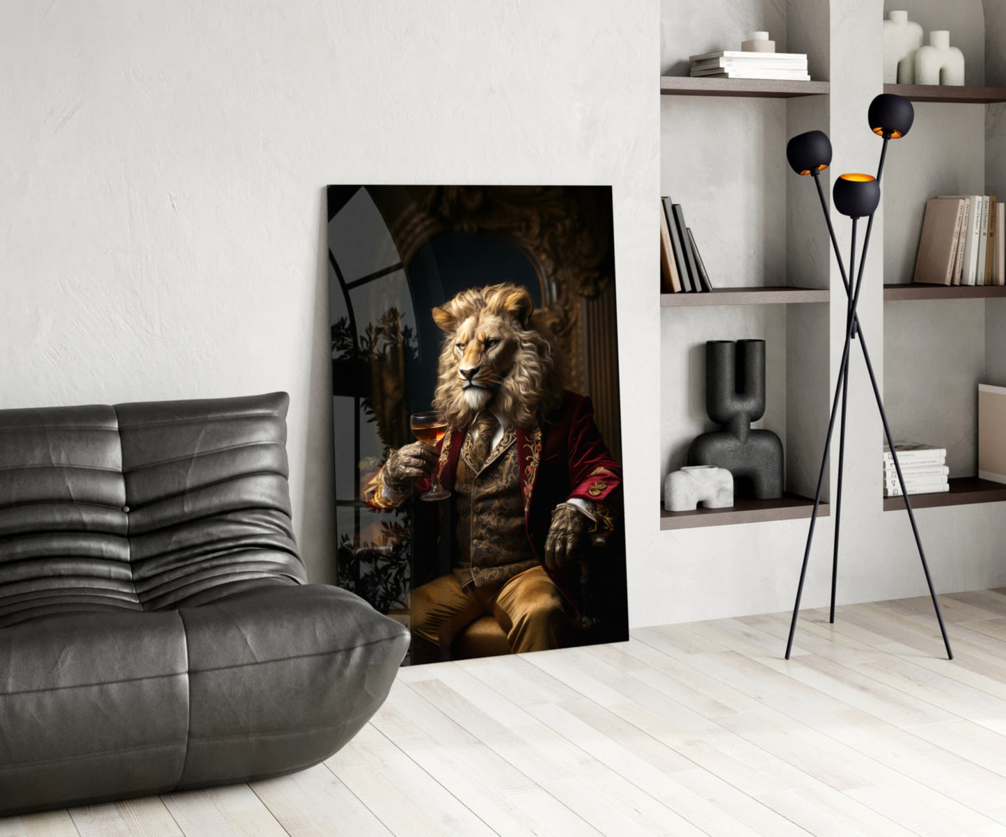 Regal Lion in Red Coat Glass Wall Art