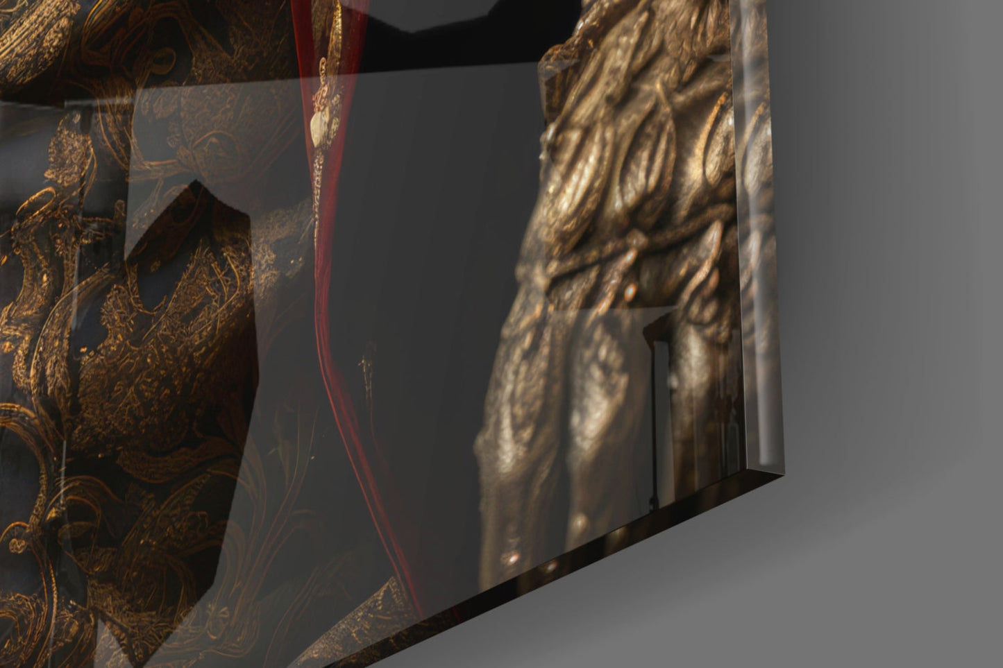 Lion in Crimson Military Coat Glass Wall Art