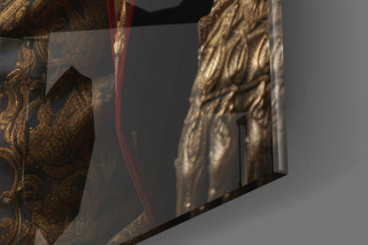 Lion in Crimson Military Coat Glass Wall Art