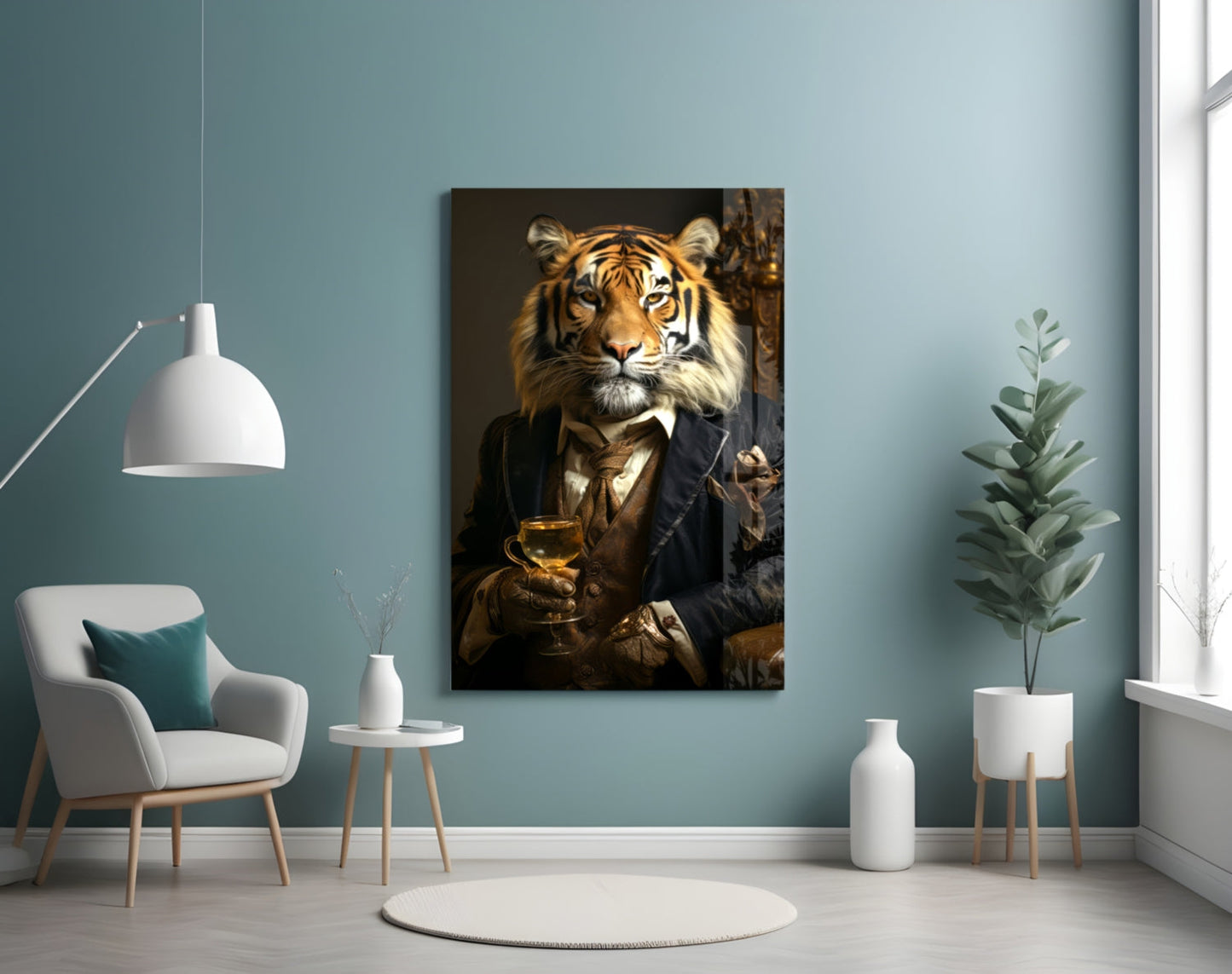 Aristocrat Tiger with Gold Goblet Glass Wall Art