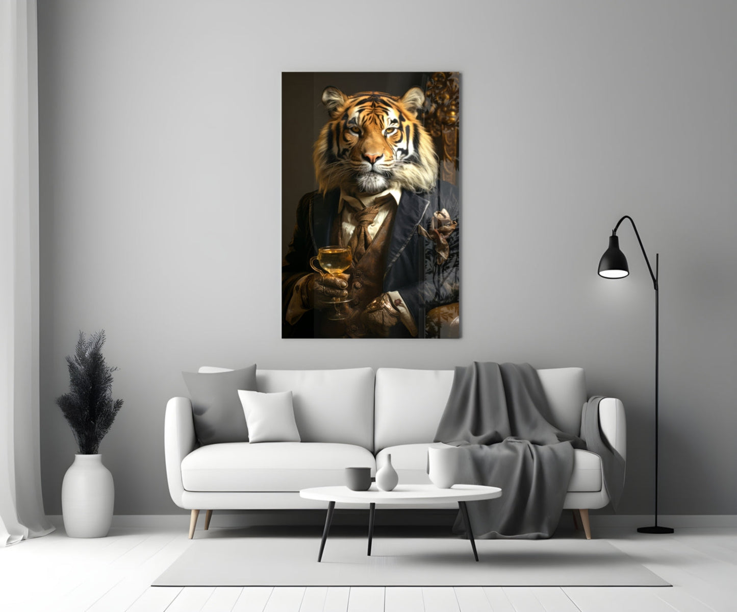 Aristocrat Tiger with Gold Goblet Glass Wall Art