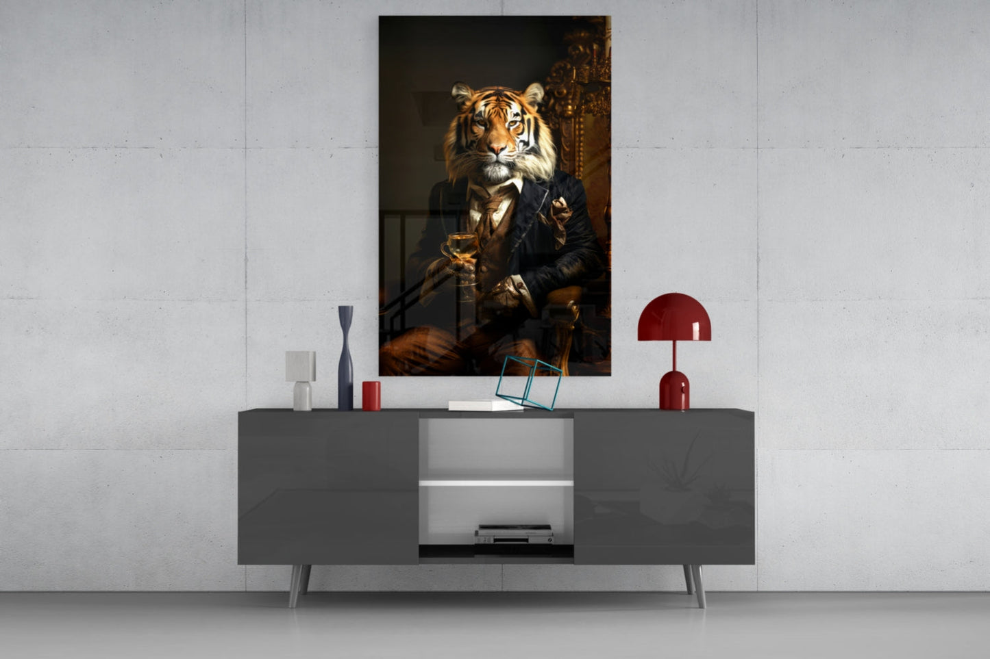 Tiger on Golden Throne Glass Wall Art