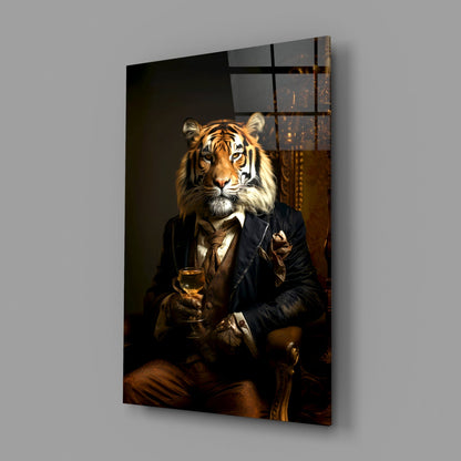 Tiger on Golden Throne Glass Wall Art