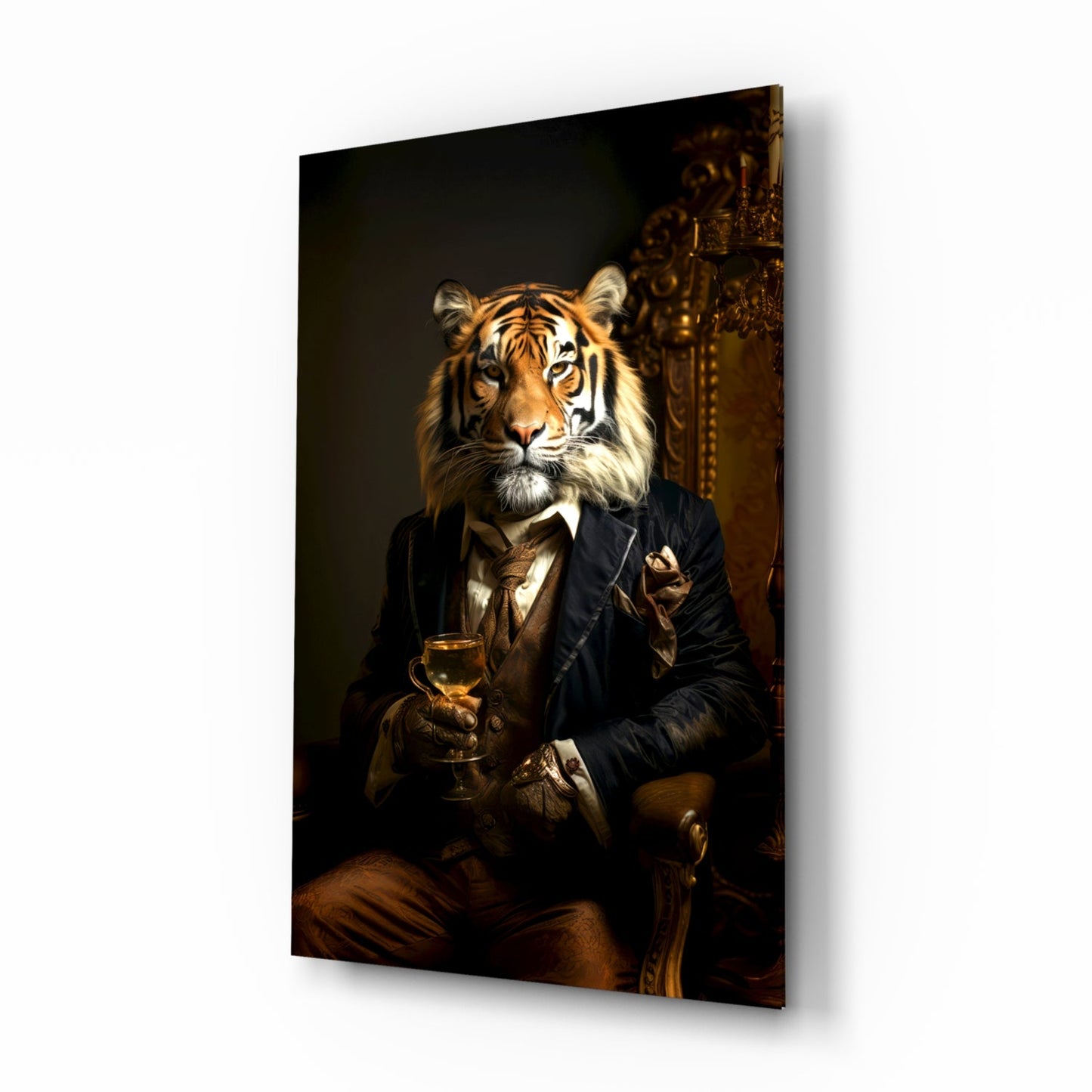 Tiger on Golden Throne Glass Wall Art
