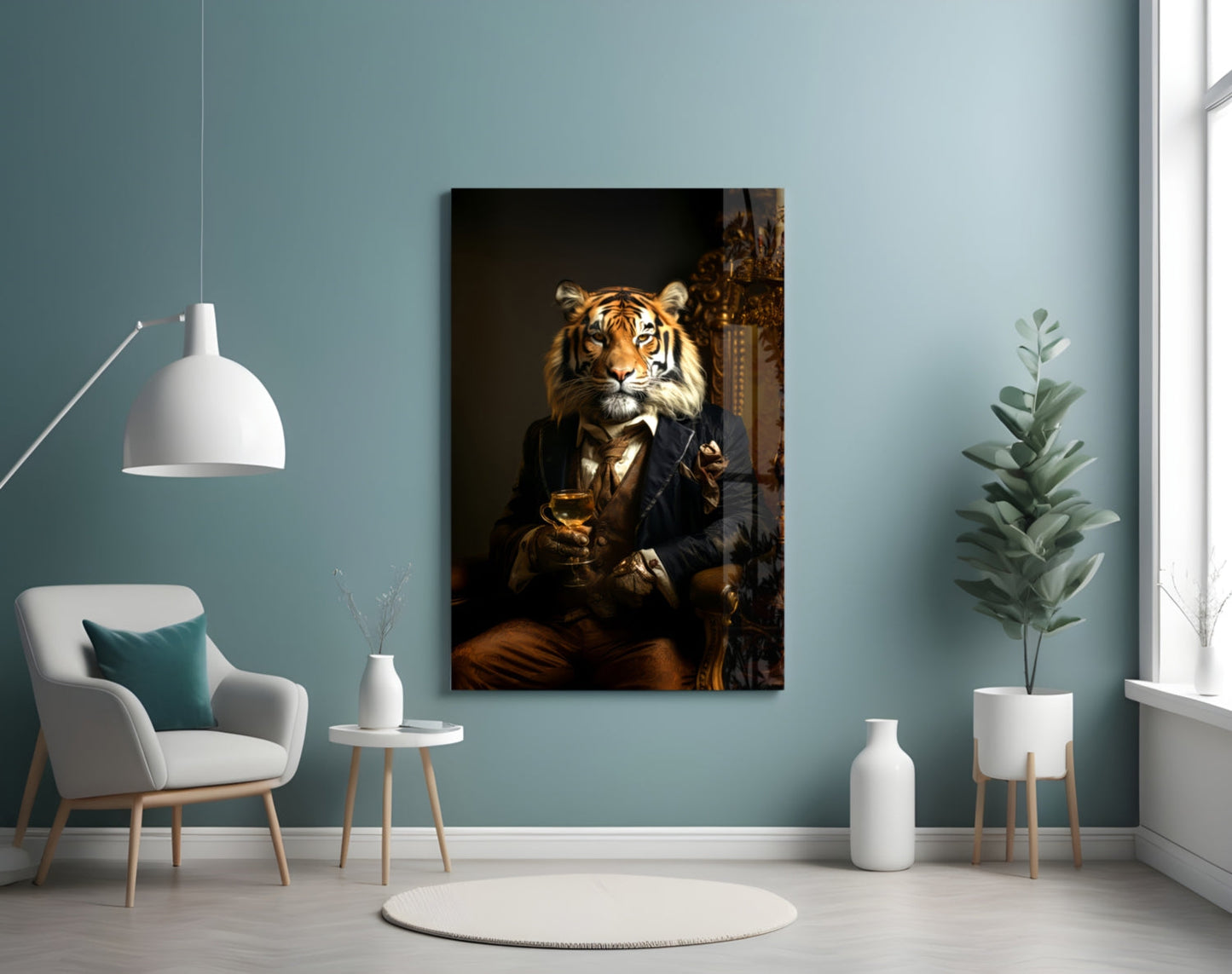 Tiger on Golden Throne Glass Wall Art