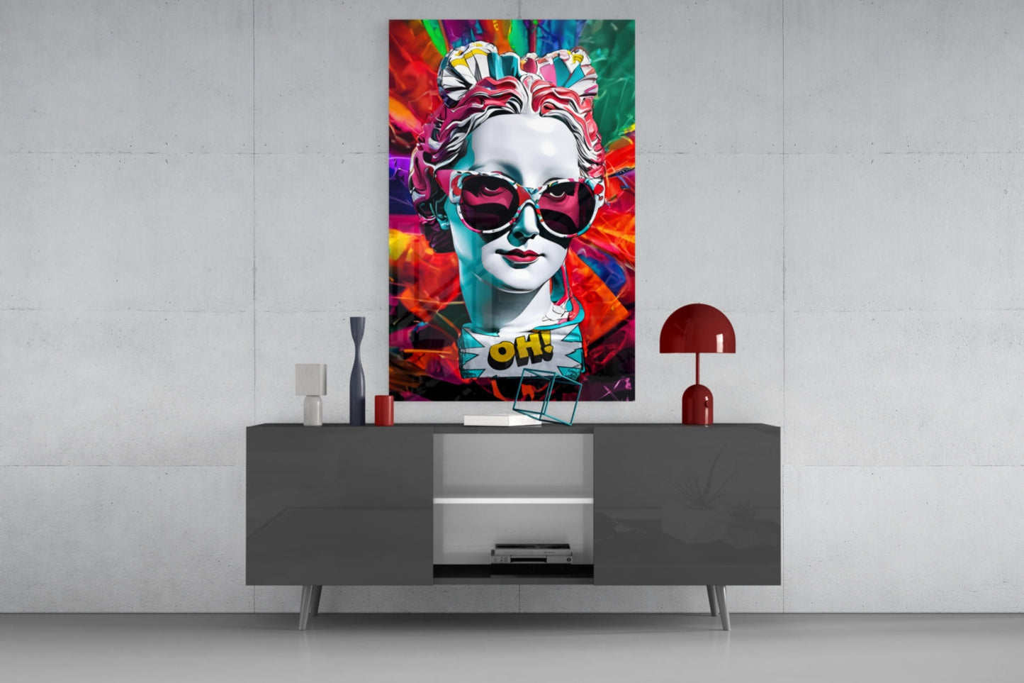 Rainbow Swirl Backdrop Statue Head Glass Wall Art