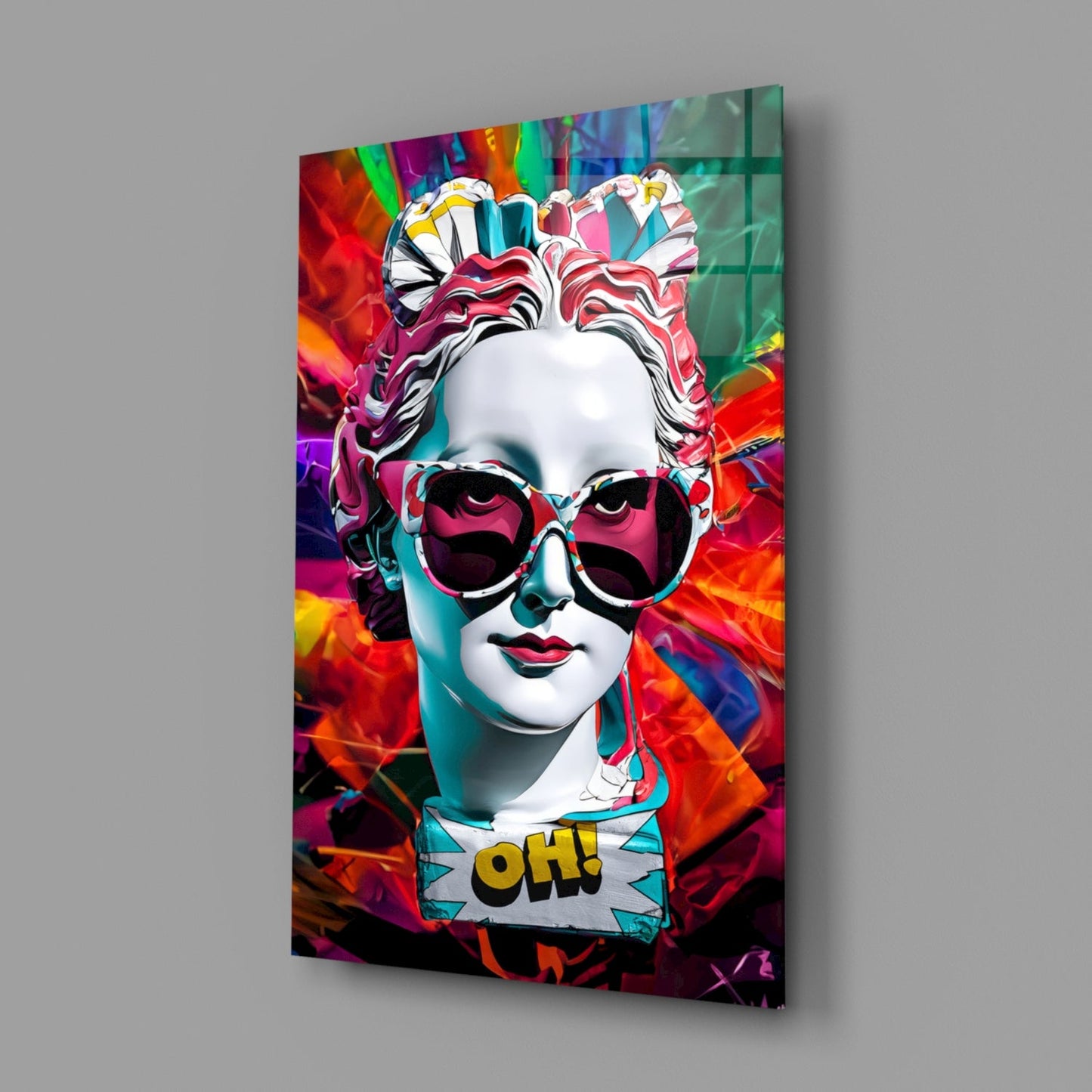 Rainbow Swirl Backdrop Statue Head Glass Wall Art