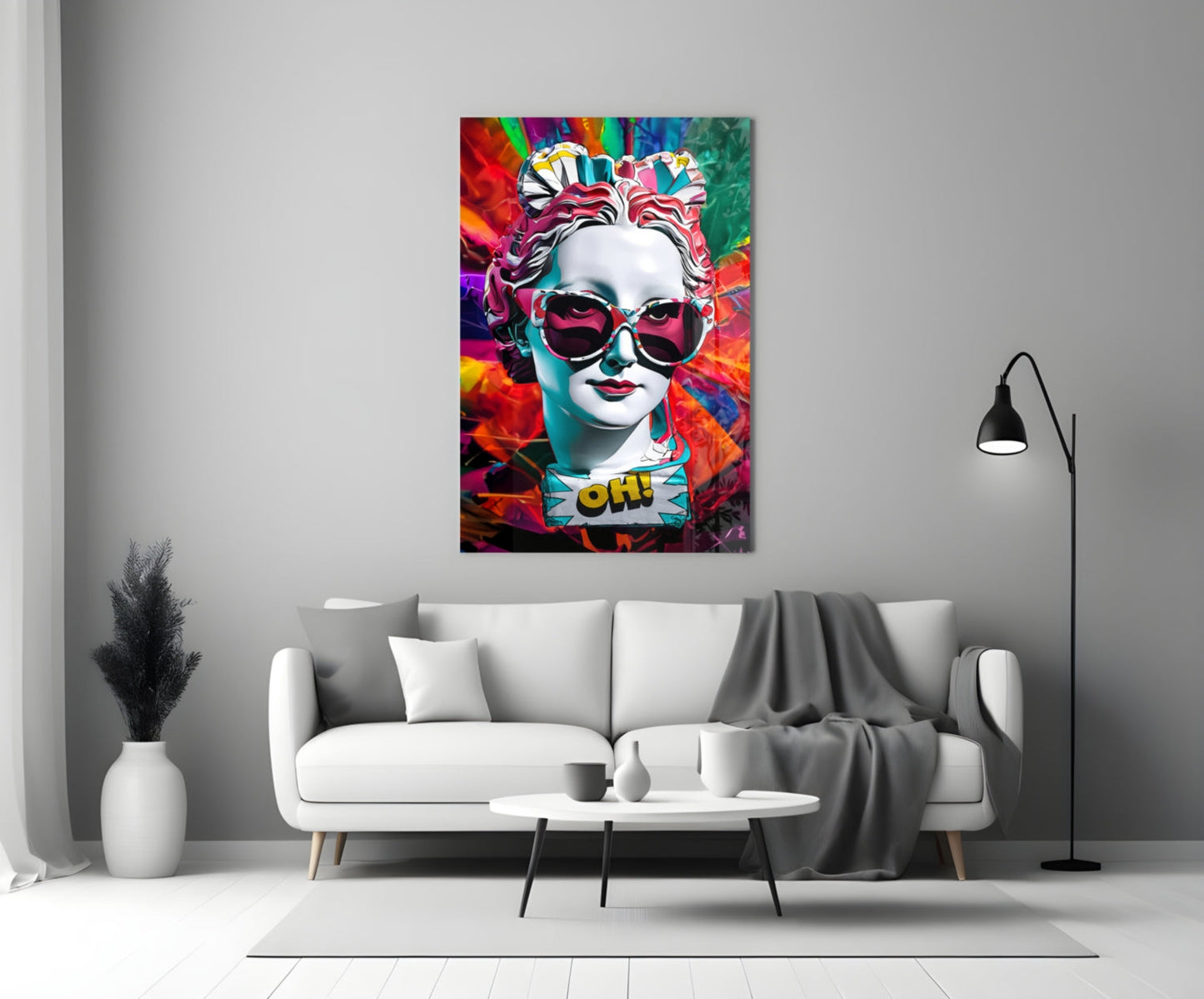 Rainbow Swirl Backdrop Statue Head Glass Wall Art