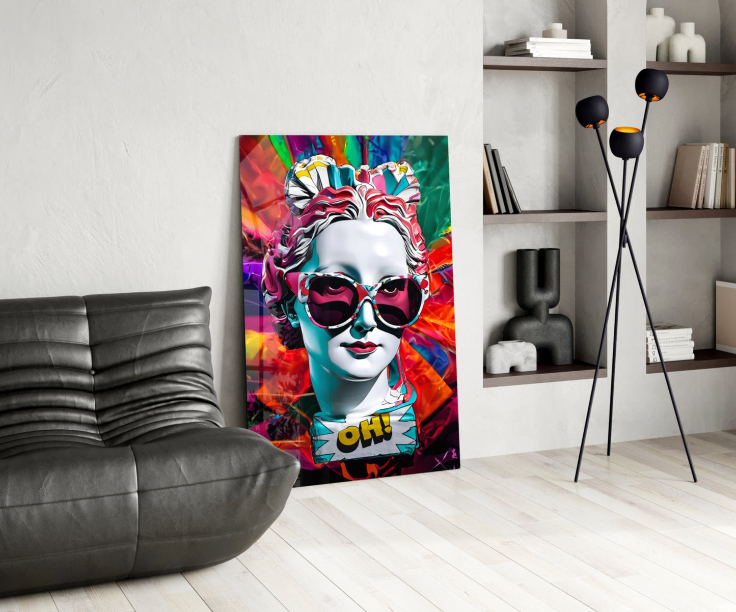 Rainbow Swirl Backdrop Statue Head Glass Wall Art