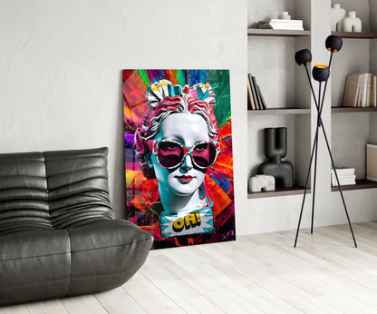 Rainbow Swirl Backdrop Statue Head Glass Wall Art