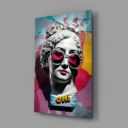 Teal Collage Grey Statue Head Glass Wall Art