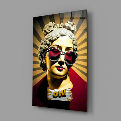 Golden Statue Head Sunburst Rays Glass Wall Art