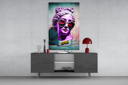 Purple Statue Head Mint Wall Glass Wall Art