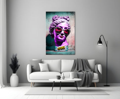 Purple Statue Head Mint Wall Glass Wall Art