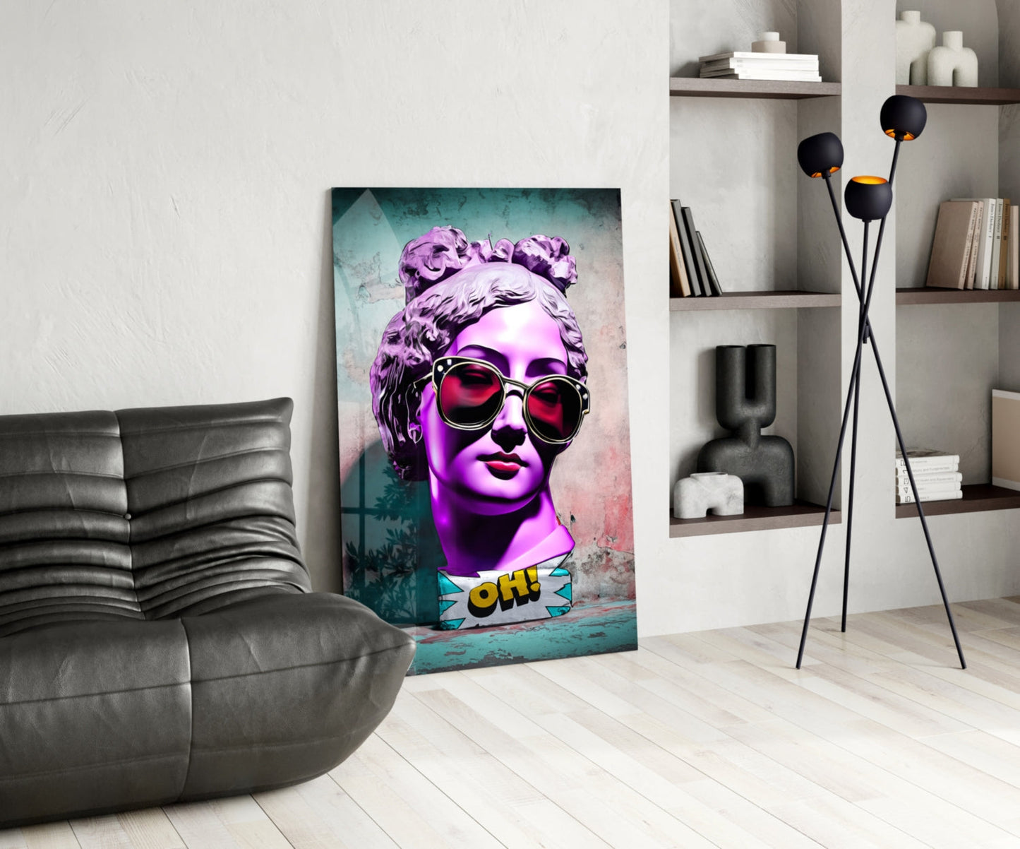 Purple Statue Head Mint Wall Glass Wall Art