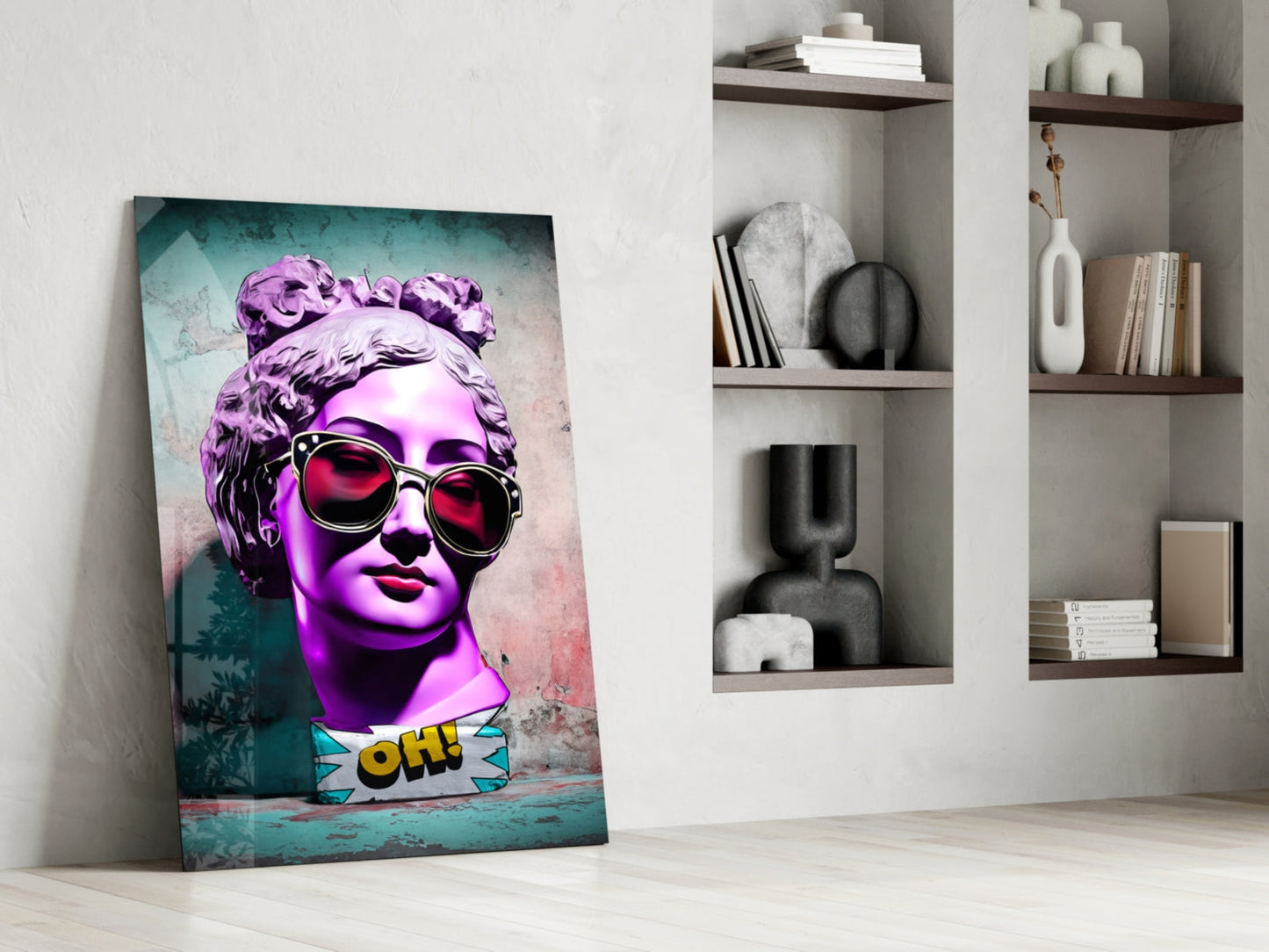 Purple Statue Head Mint Wall Glass Wall Art