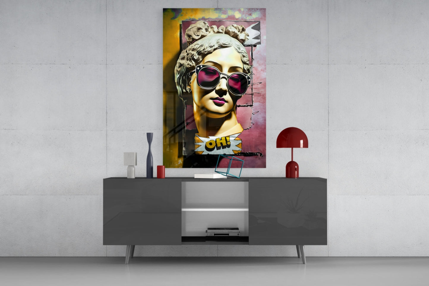 Gold Face Statue Pink Torn Poster Glass Wall Art