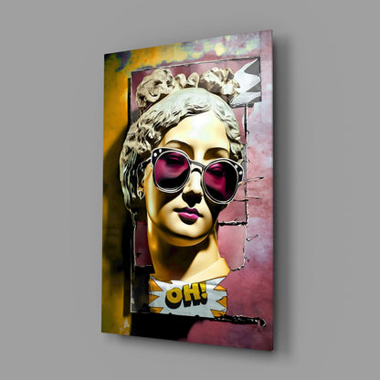 Gold Face Statue Pink Torn Poster Glass Wall Art